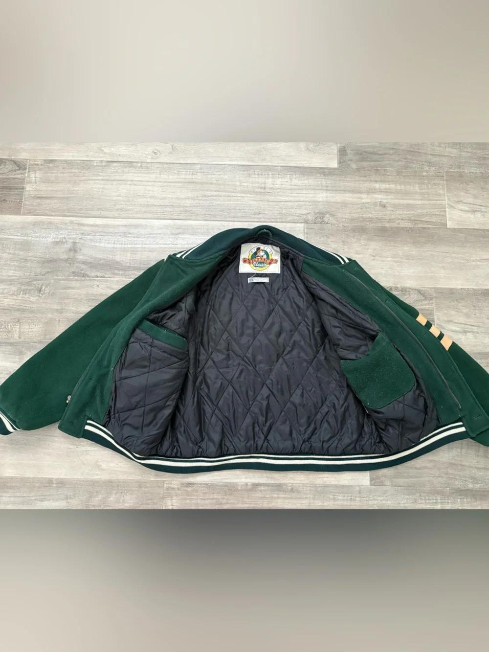 Vintage Disney Mickey Mouse Maulers Varsity Jacket M Green Pigskin Classic 90s